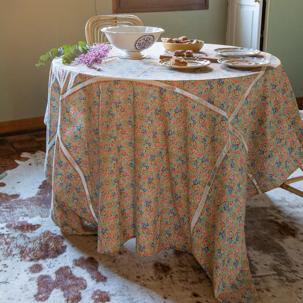 Nappe Bonjour en voile de coton - Bleu
