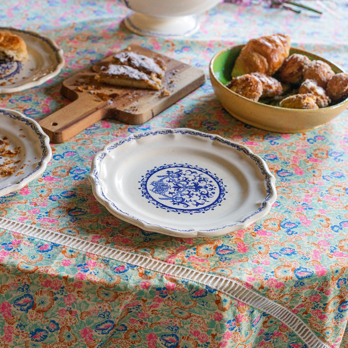 Nappe Bonjour en voile de coton - Bleu