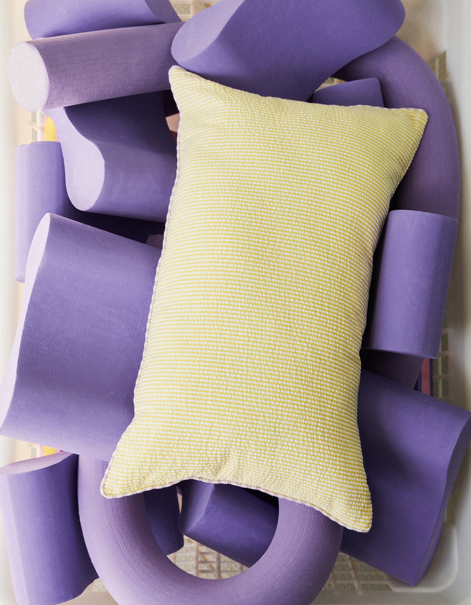 Housse de coussin Seersucker en coton tissé - Jaune