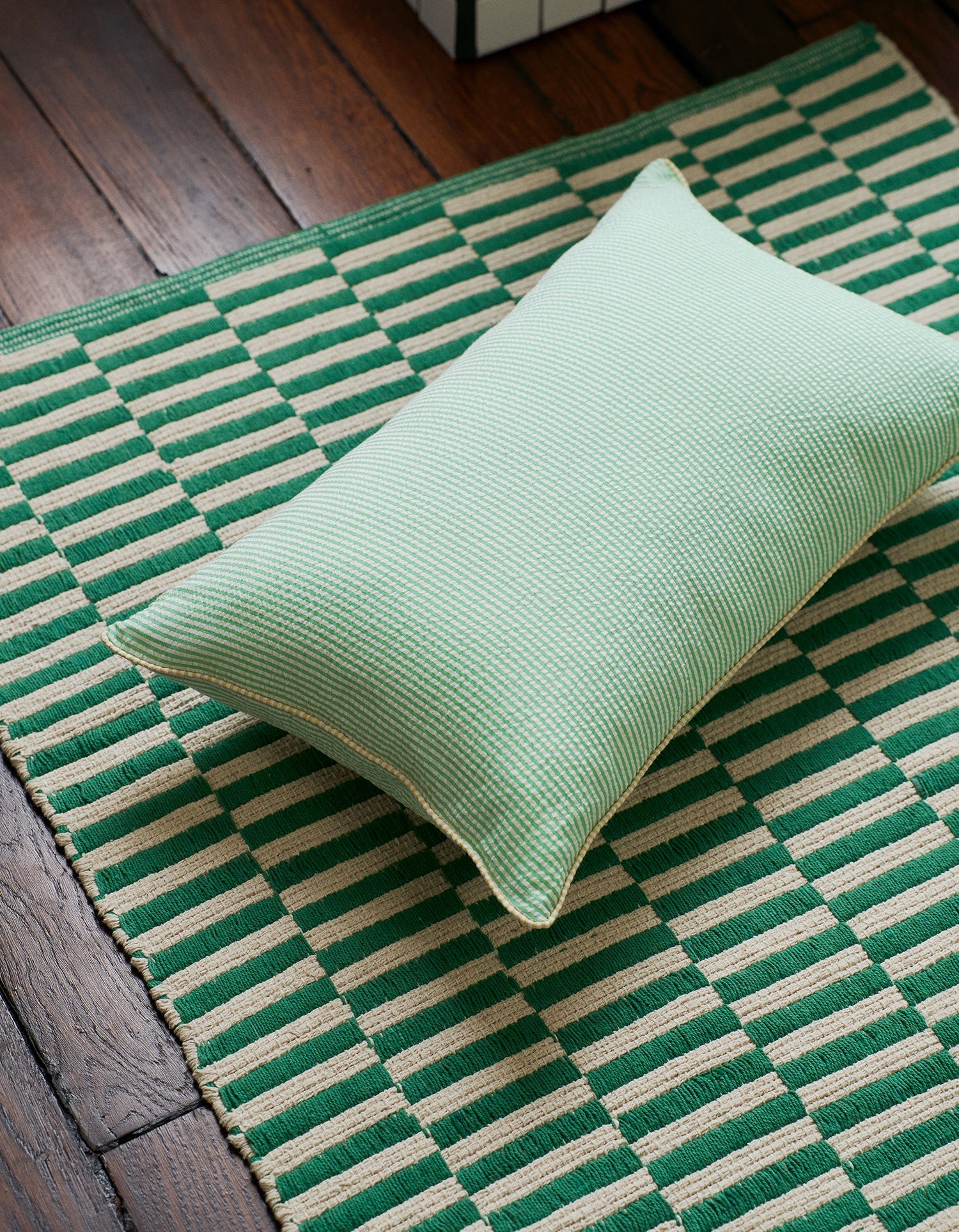 Housse de coussin Seersucker en coton tissé - Vert