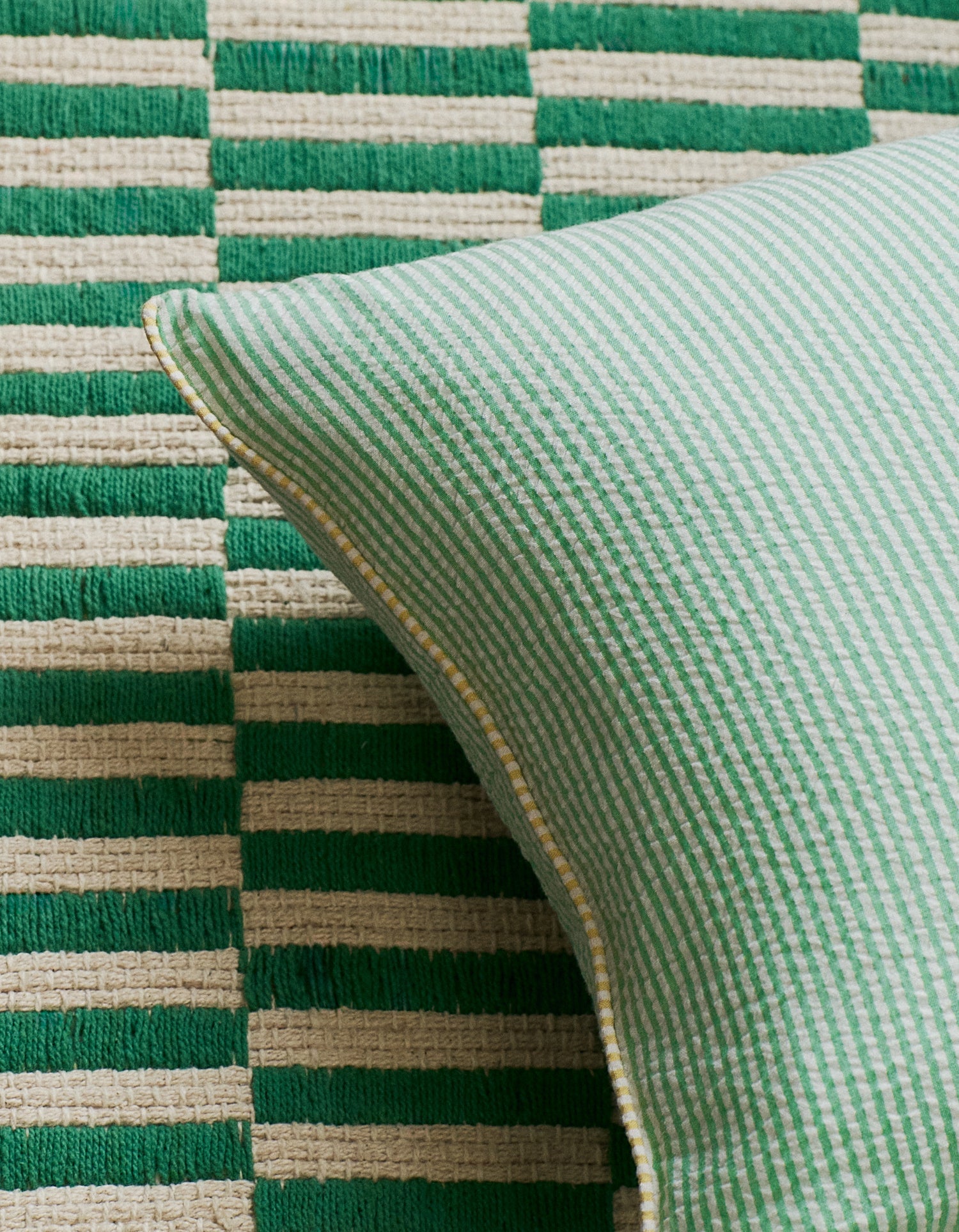 Housse de coussin Seersucker en coton tissé - Vert