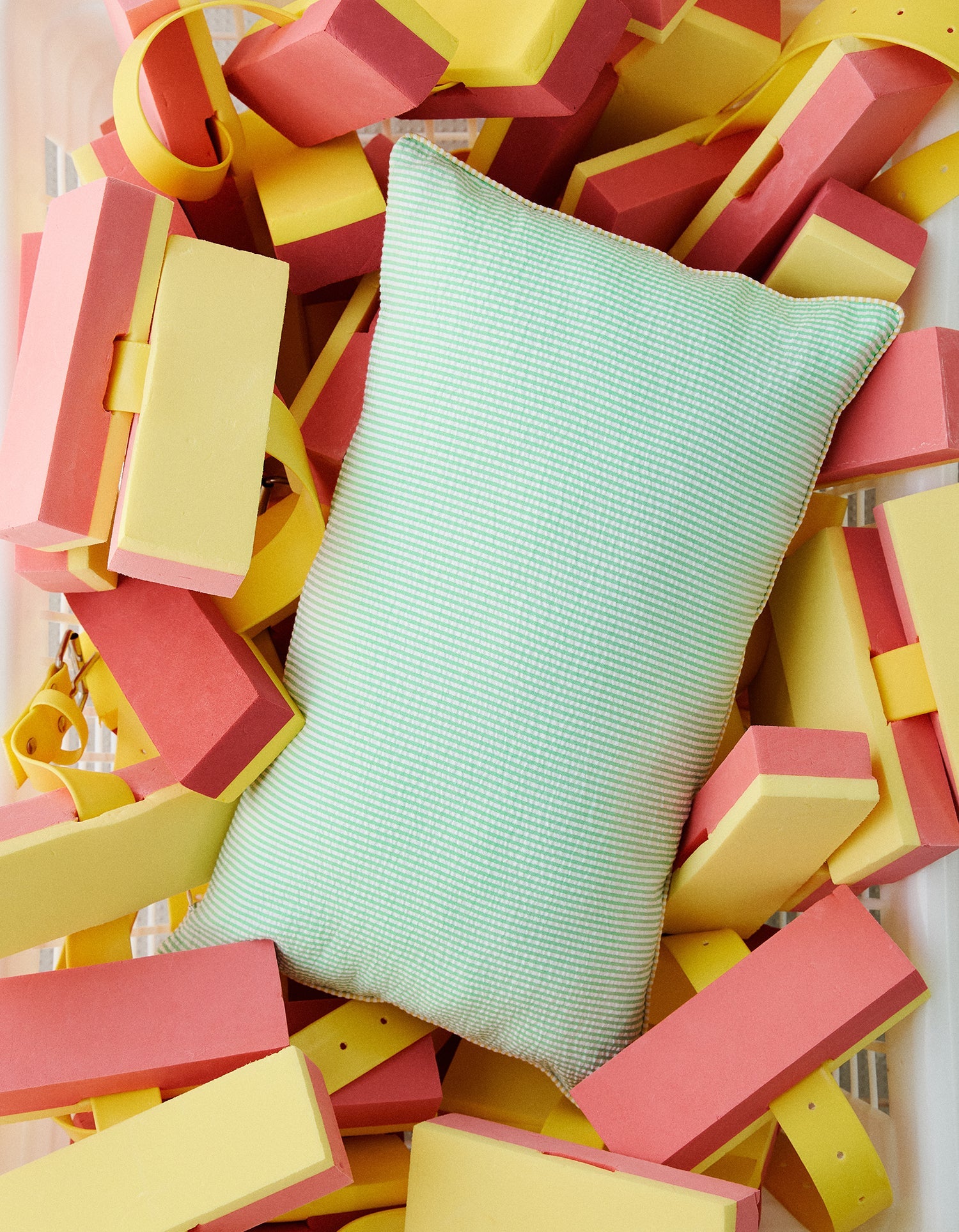 Housse de coussin Seersucker en coton tissé - Vert