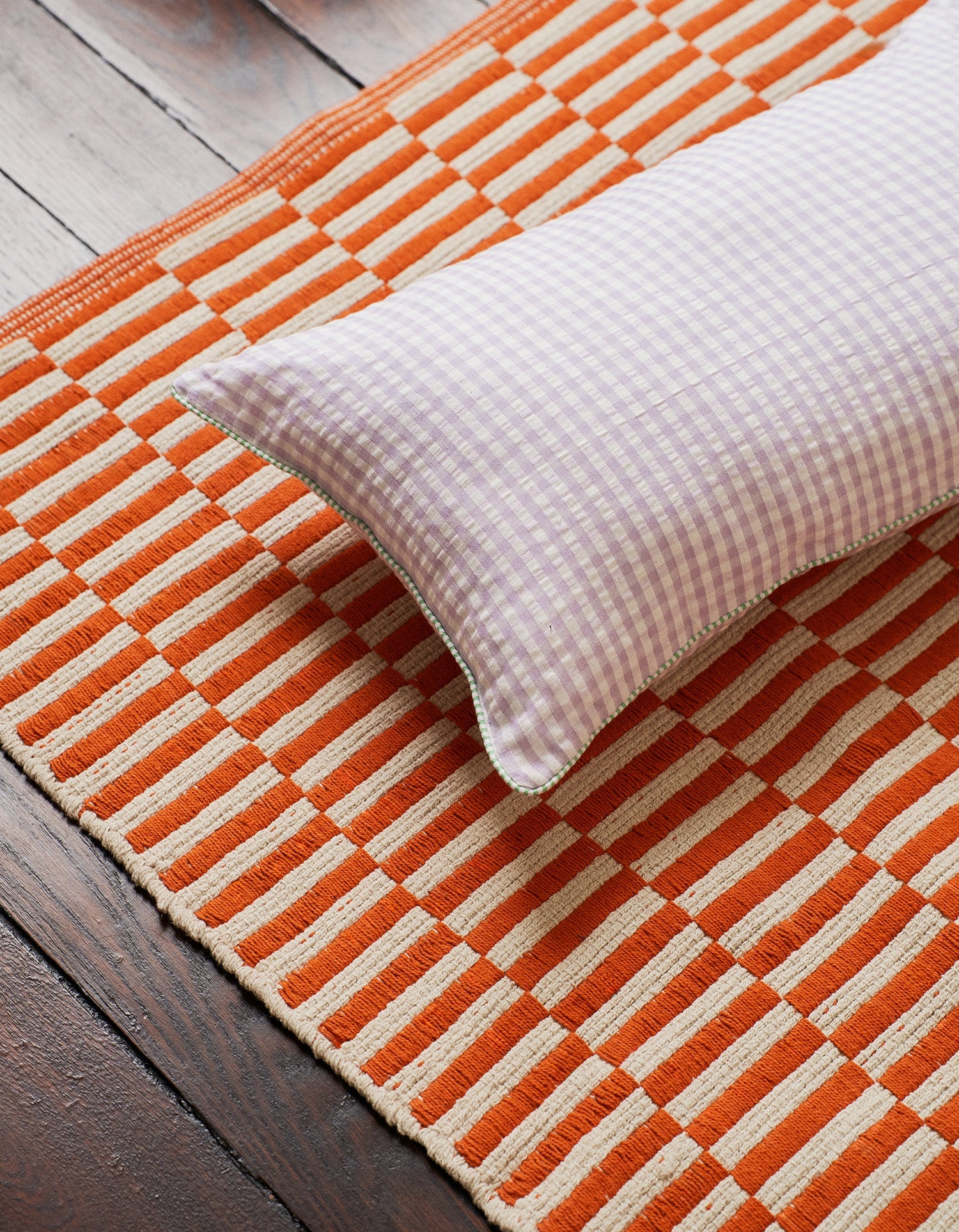 Housse de coussin Seersucker en coton tissé - Vichy Lilas