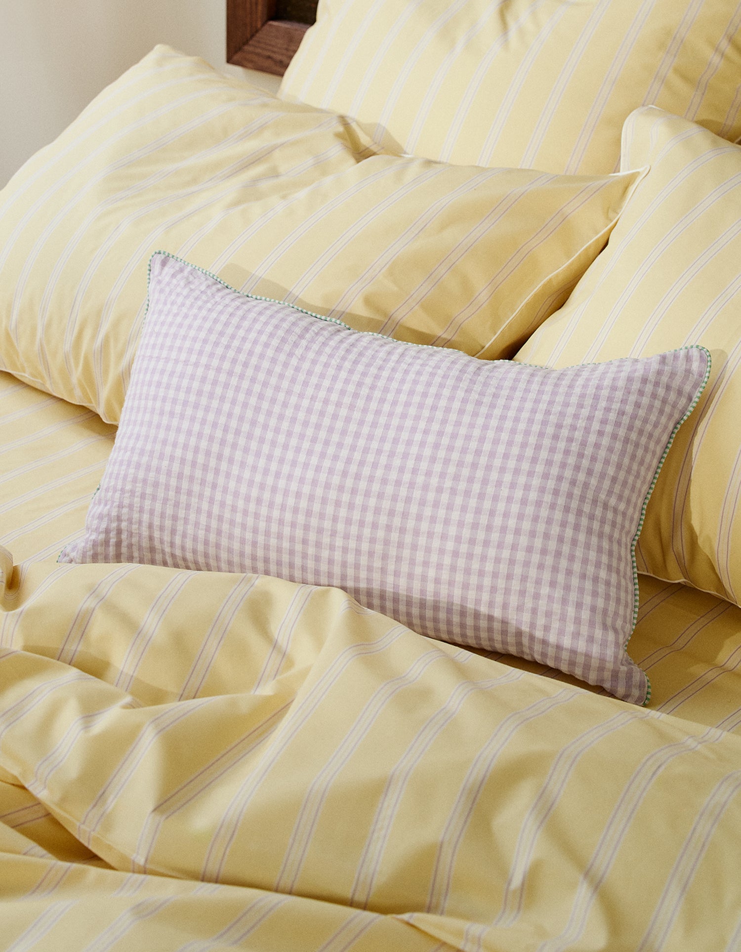 Housse de coussin Seersucker en coton tissé - Vichy Lilas