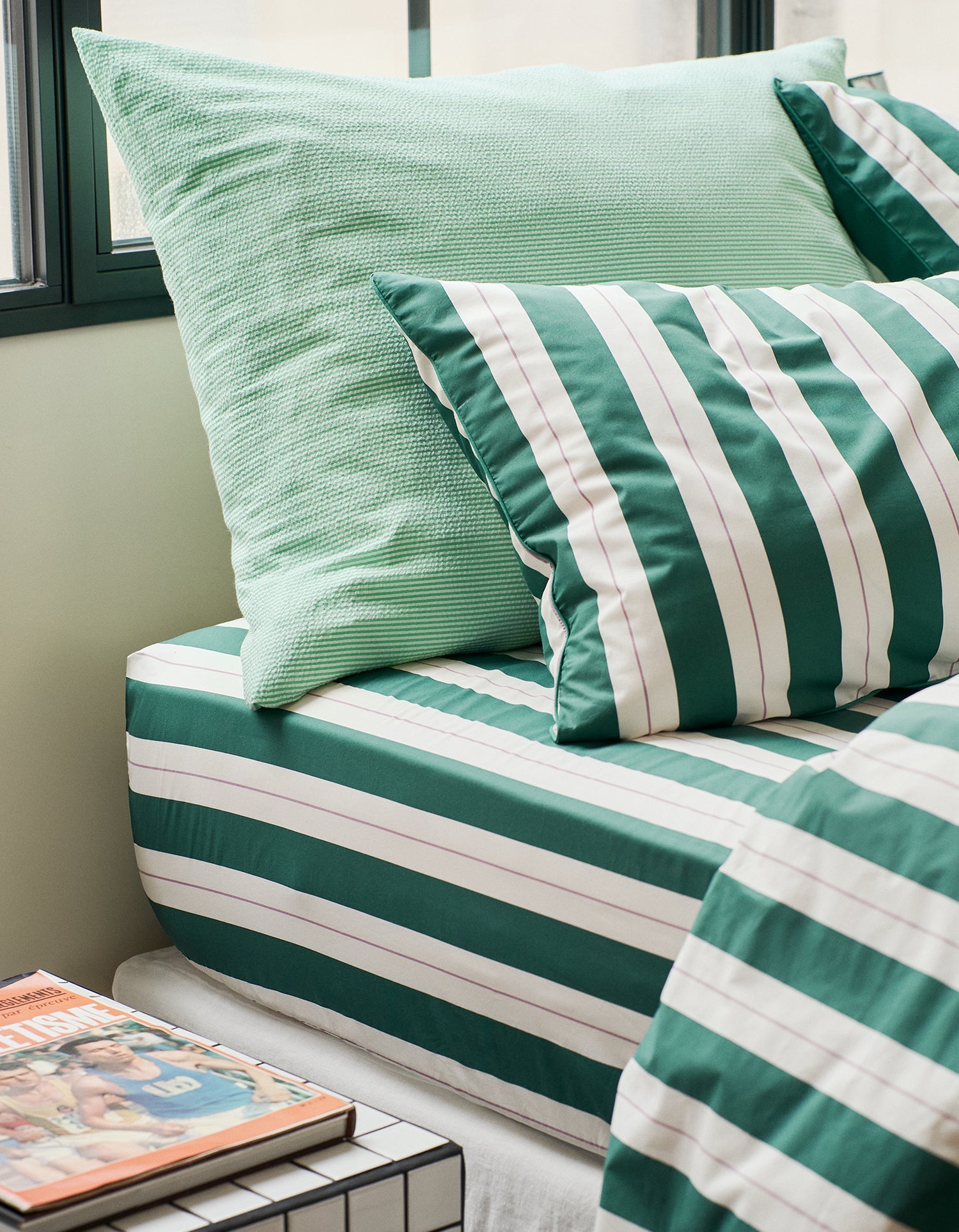 Housse de coussin Maxi Seersucker en coton tissé - Vert