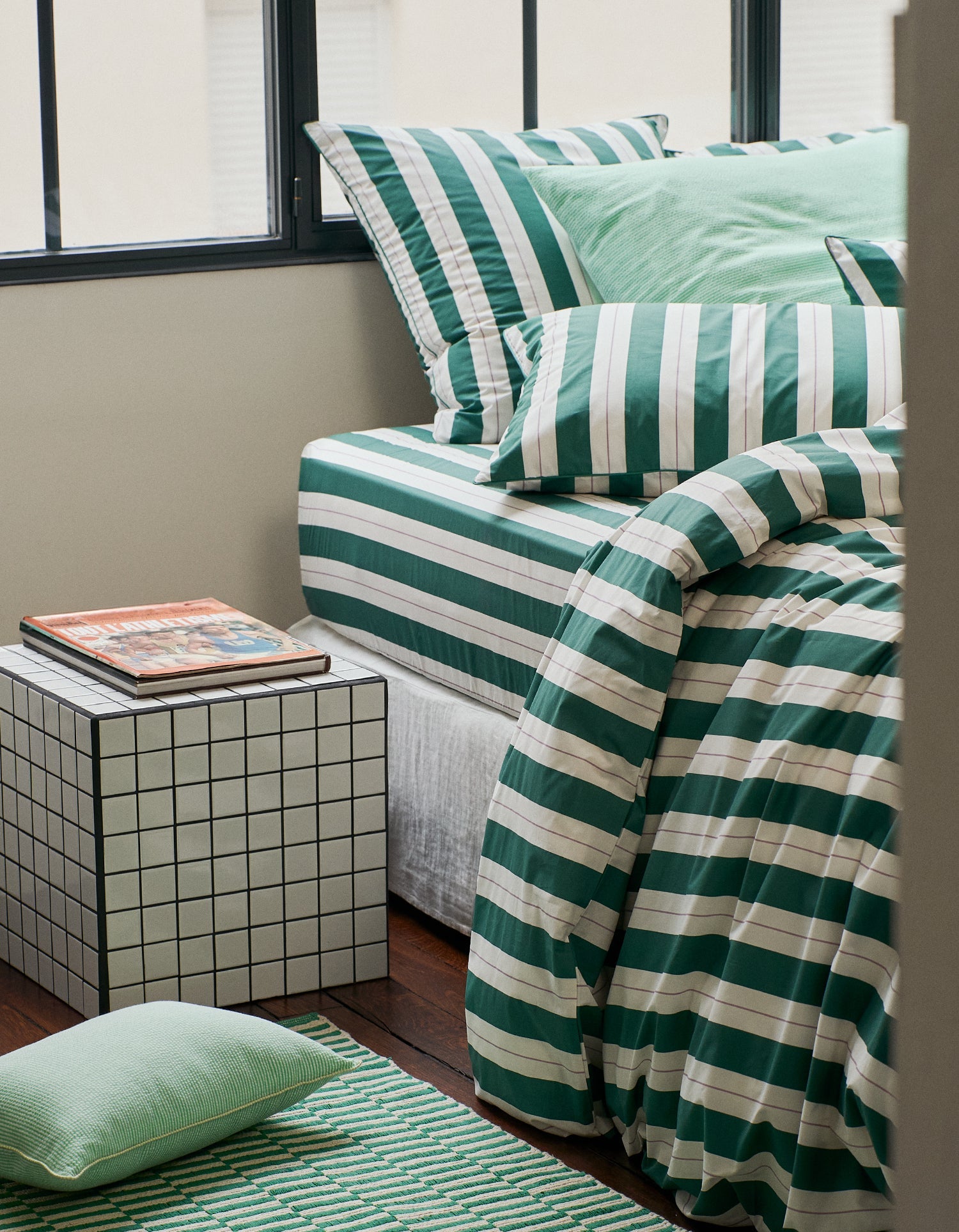 Housse de coussin Maxi Seersucker en coton tissé - Vert