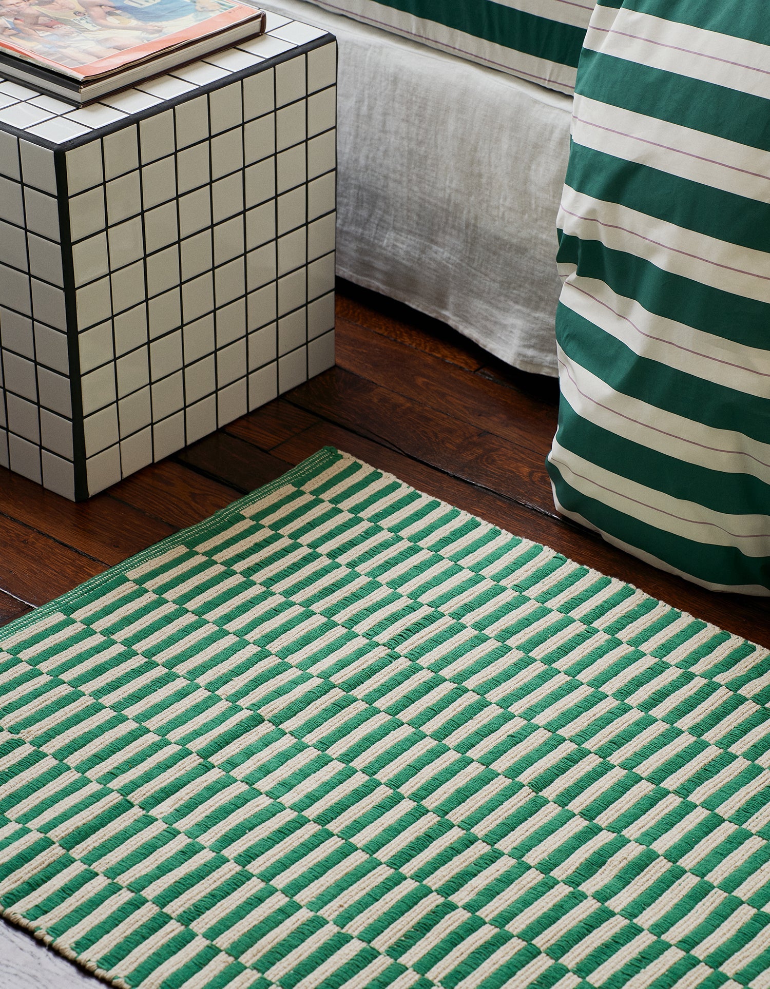 Tapis Damier en coton - Damier Vert