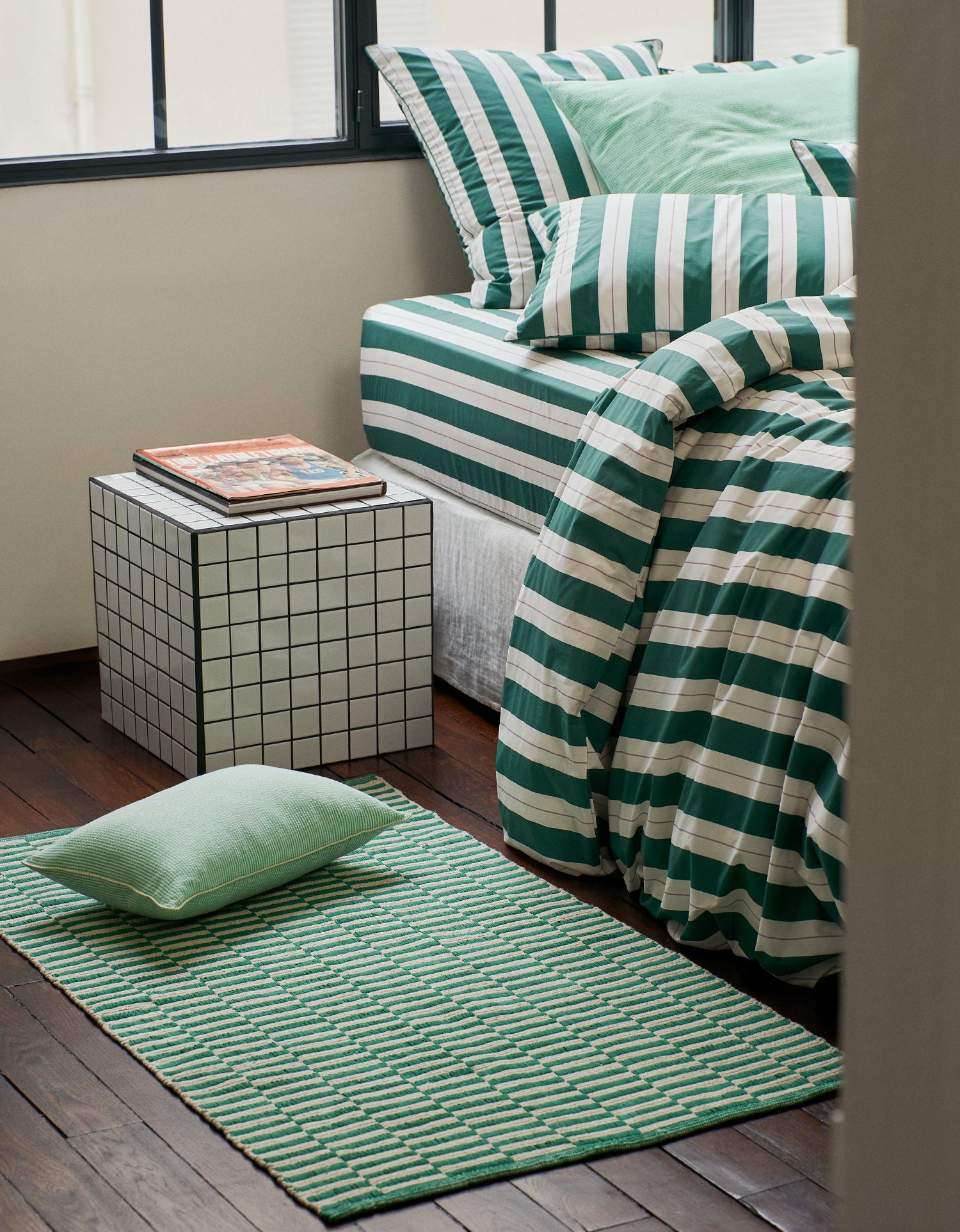 Tapis Damier en coton - Damier Vert