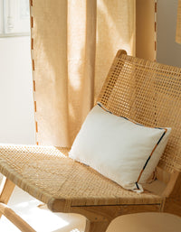 Linen and cotton embroidered cushion cover - White