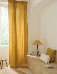 Linen and cotton embroidered cushion cover - Yellow Ochre