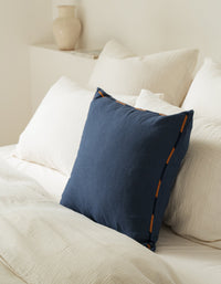 Linen and cotton embroidered cushion cover - Blue