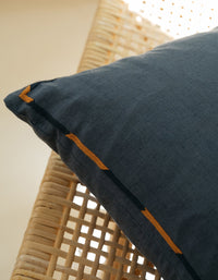 Linen and cotton embroidered cushion cover - Blue