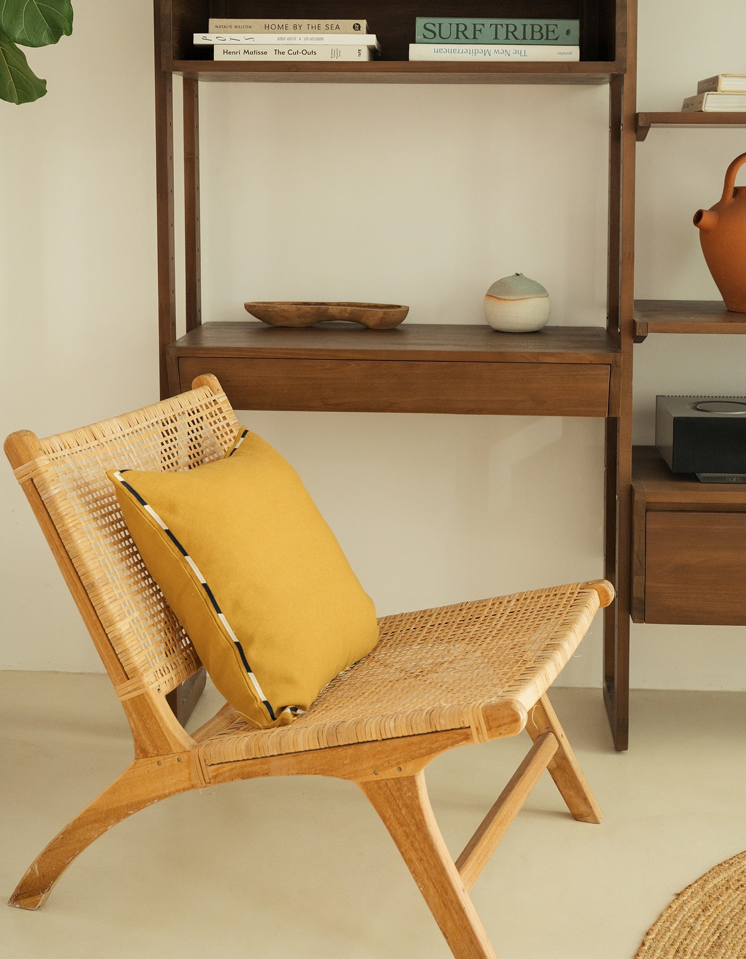 Linen and cotton embroidered cushion cover - Yellow Ochre