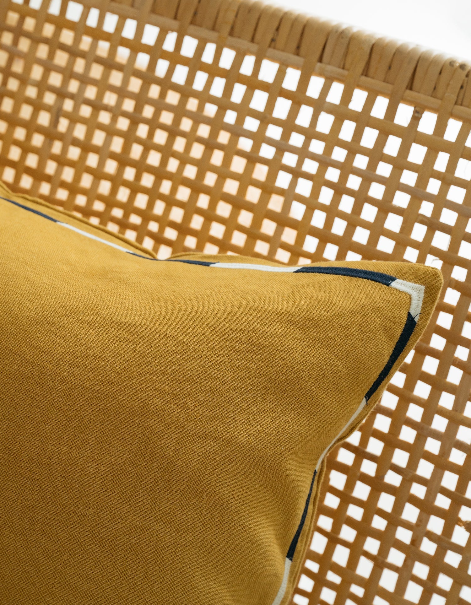 Linen and cotton embroidered cushion cover - Yellow Ochre