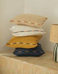 Linen and cotton embroidered cushion cover - Yellow Ochre