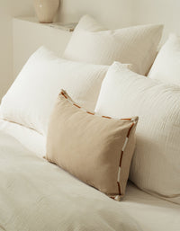 Housse de coussin brodée en lin et coton - Naturel
