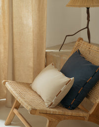 Housse de coussin brodée en lin et coton - Naturel