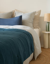 Couvre-lit Boutis en satin de coton lavé - Bleu Minéral