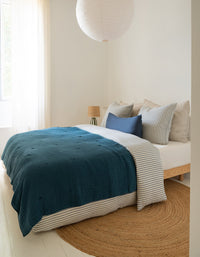 Couvre-lit Boutis en satin de coton lavé - Bleu Minéral