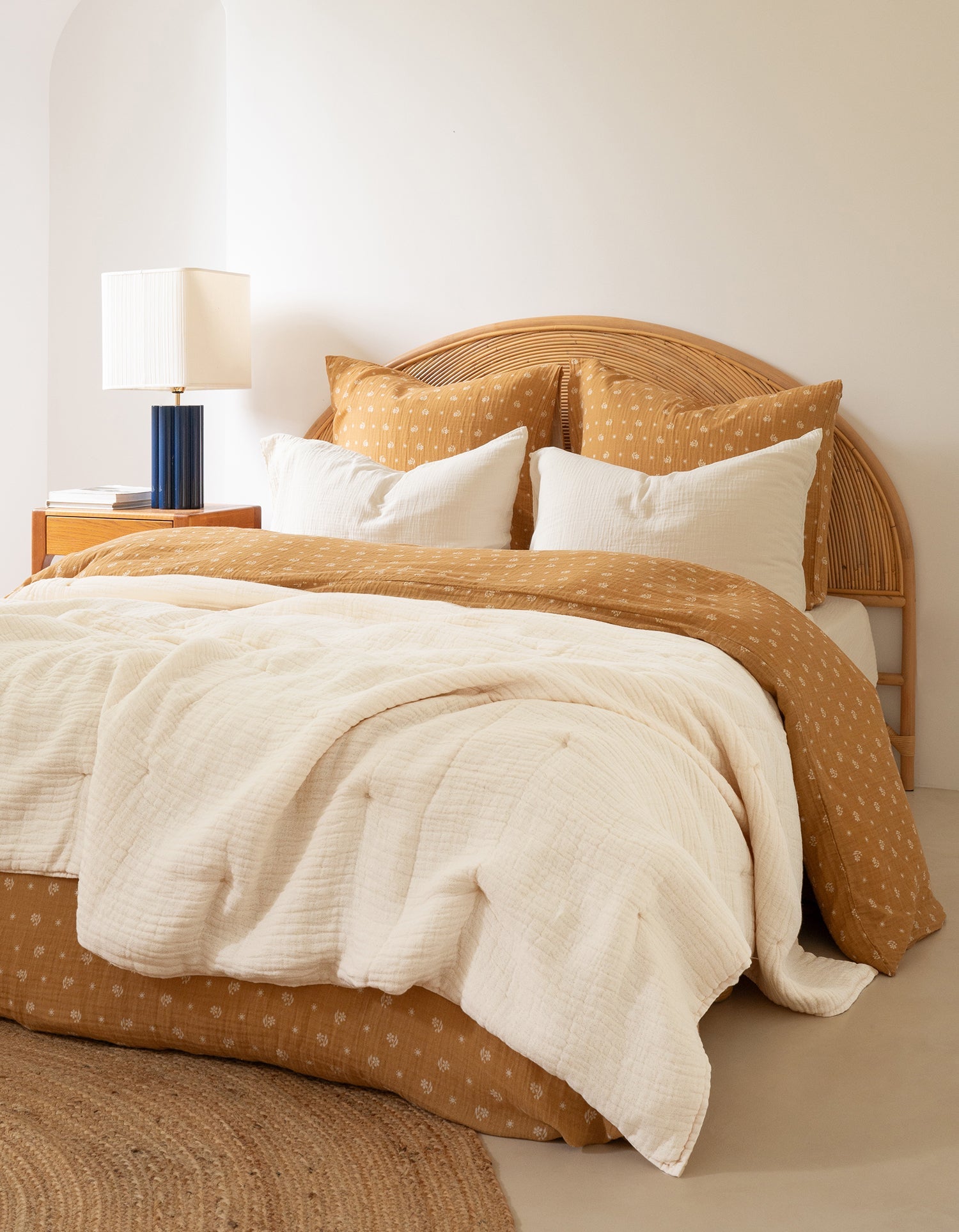 Couvre-lit Boutis en satin de coton lavé - Crème