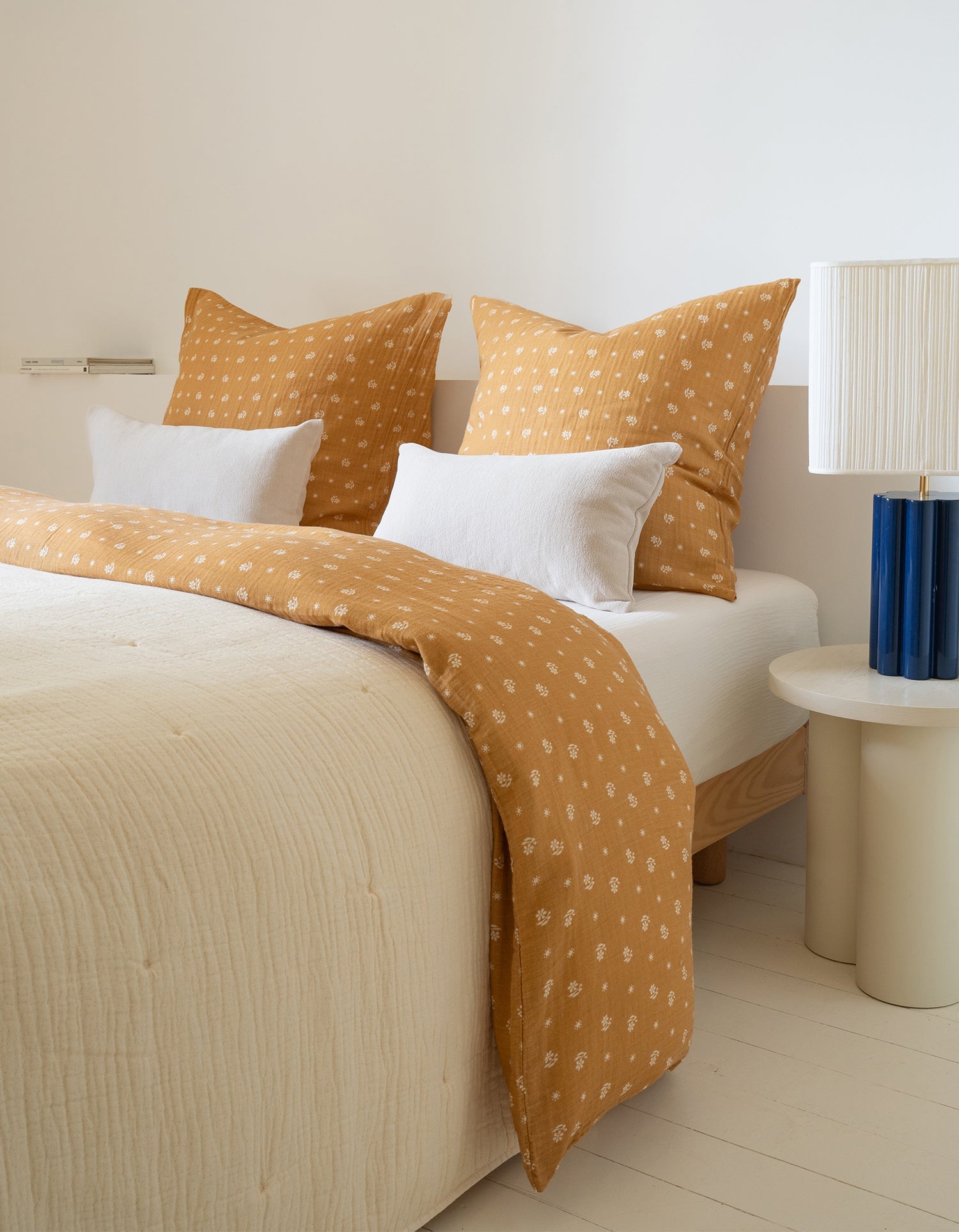 Couvre-lit Boutis en satin de coton lavé - Crème