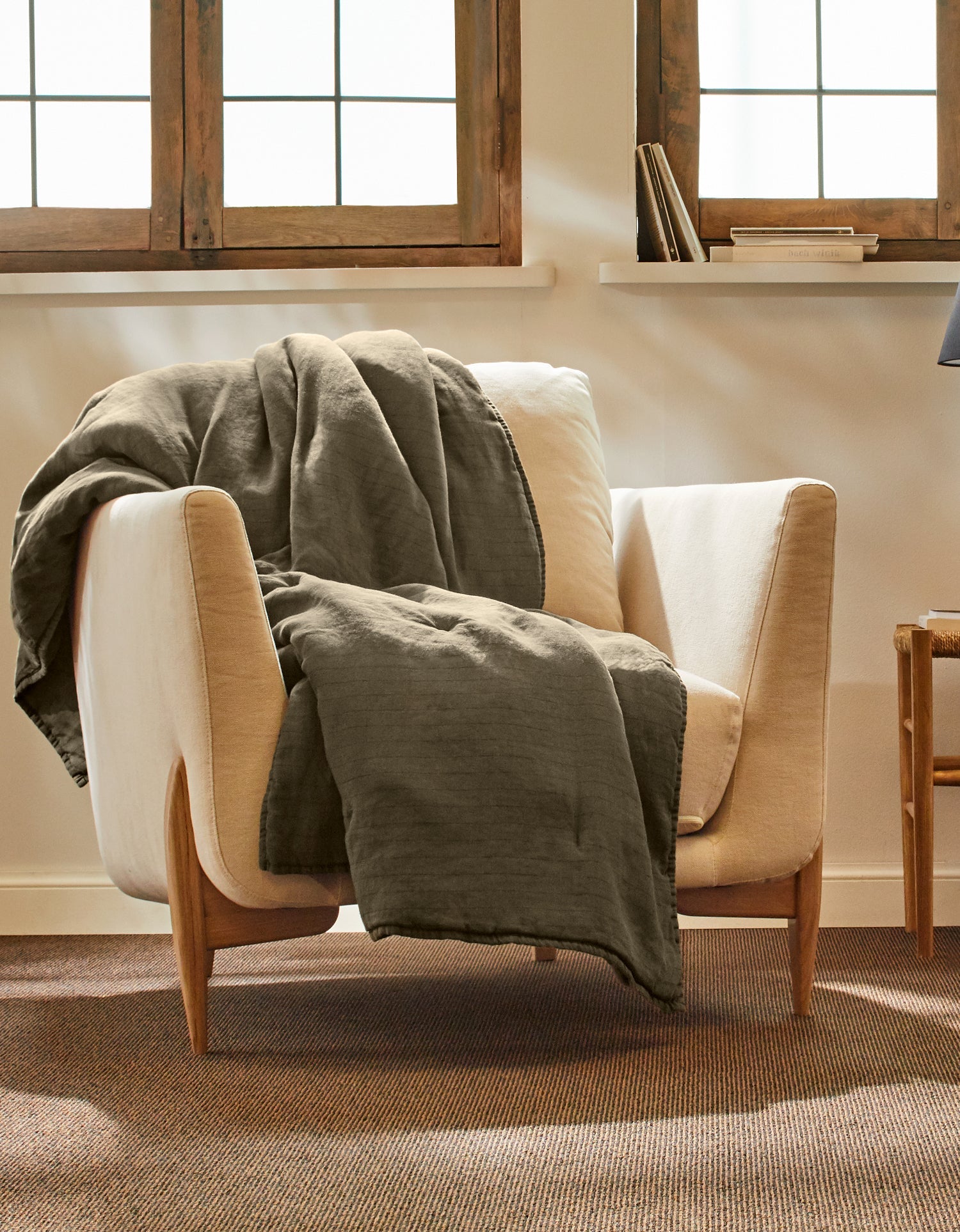 Soft throw in washed linen - Khaki