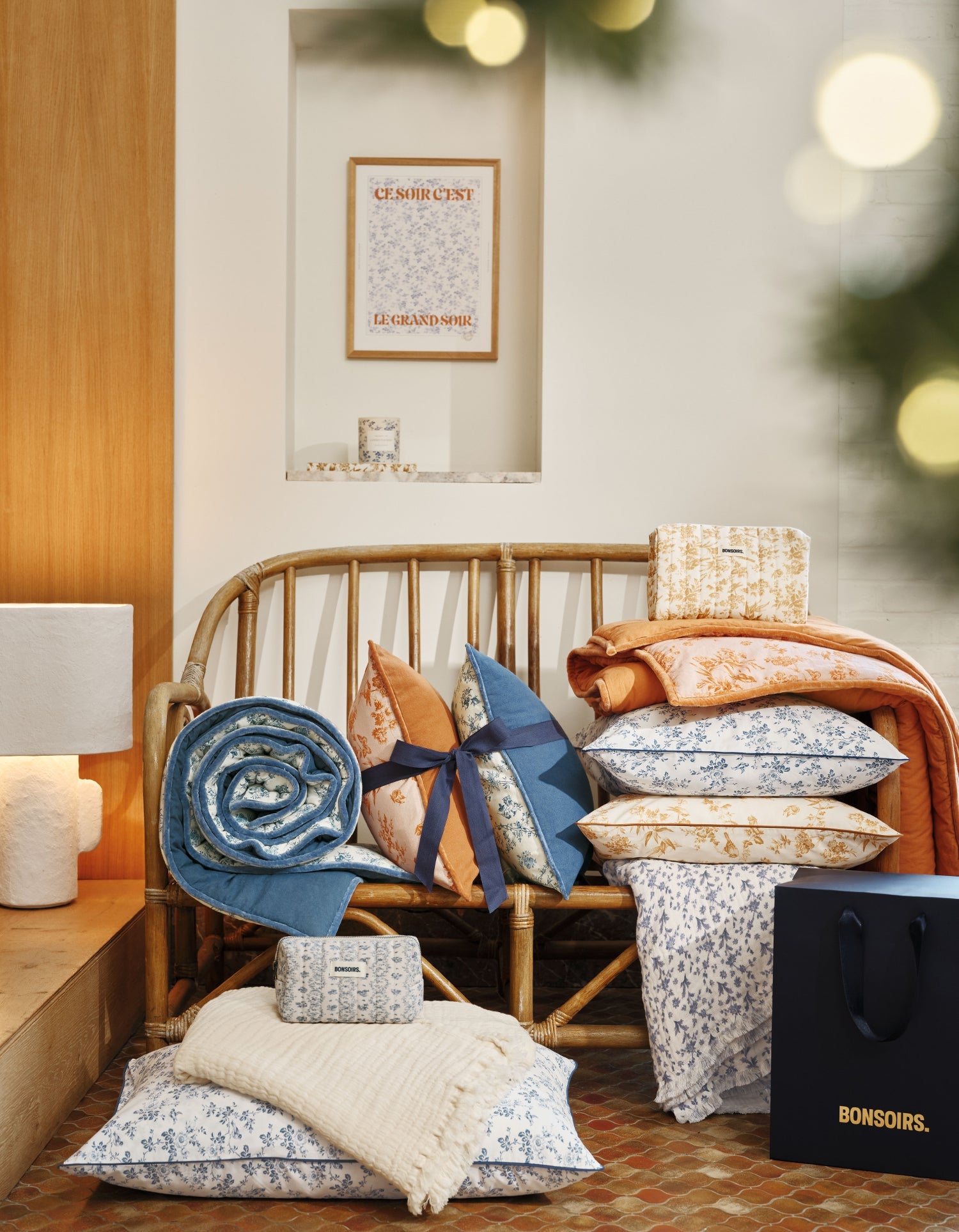 Housse de coussin en coton - Campagne Bleue