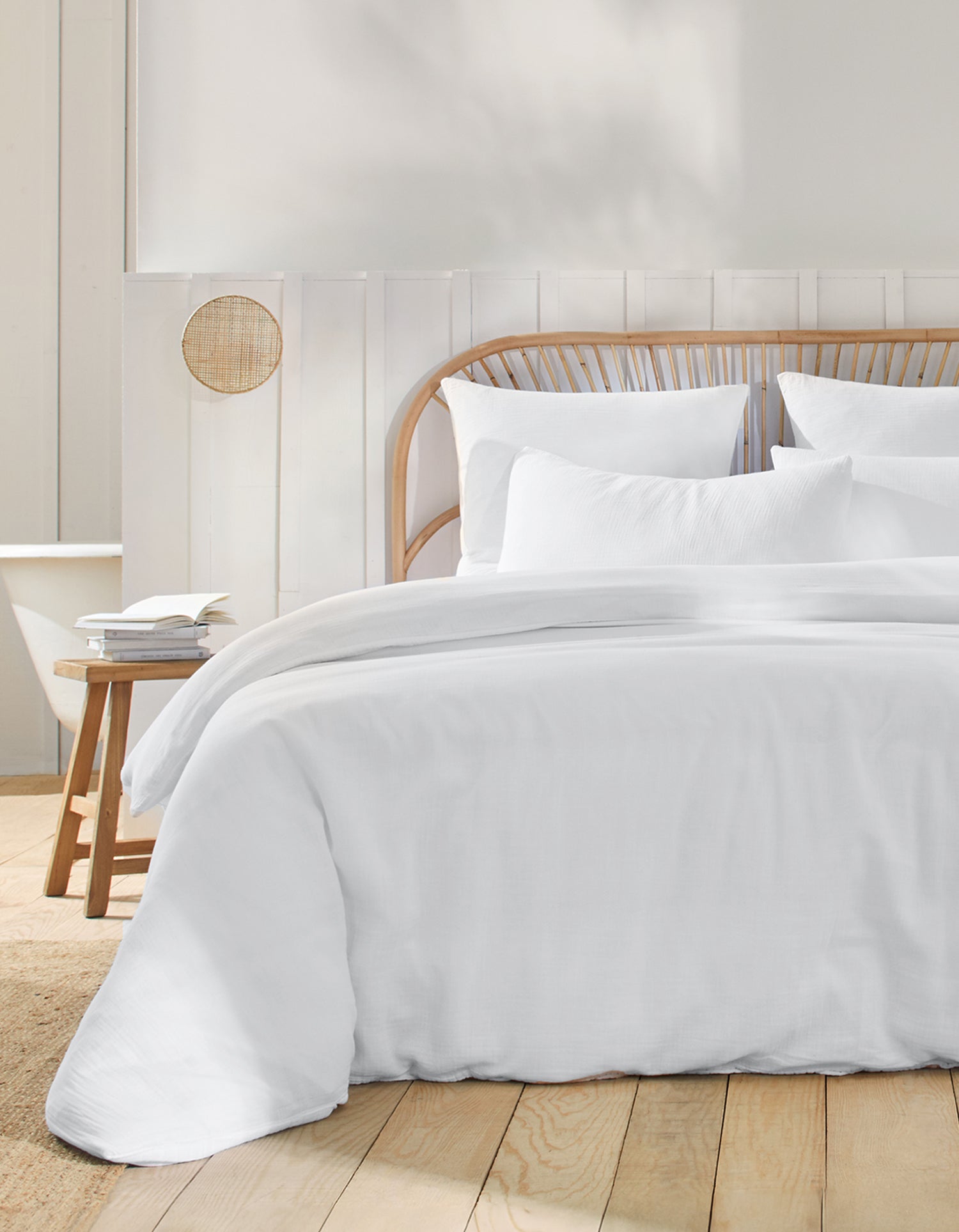 Drap housse en gaze de coton double épaisseur - Blanc