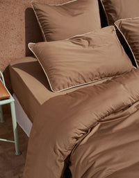 Drap housse en satin de coton lavé - Tabac