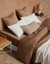 Drap housse en satin de coton lavé - Tabac
