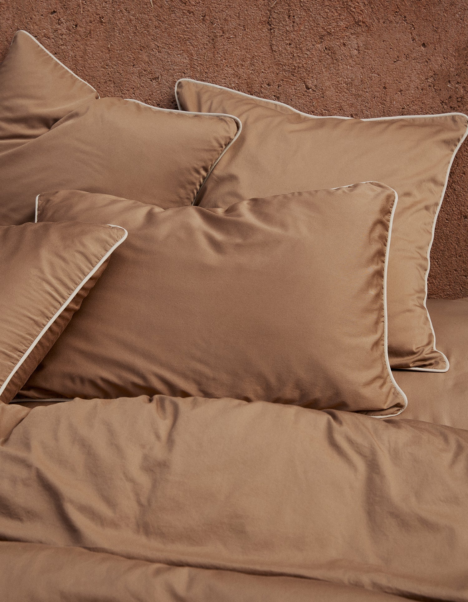 Taies d'oreiller en satin de coton lavé - Tabac