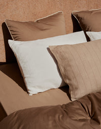 Drap housse en satin de coton lavé - Tabac