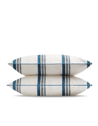 Taies d'oreiller en satin de coton lavé - Bleu & Blanc