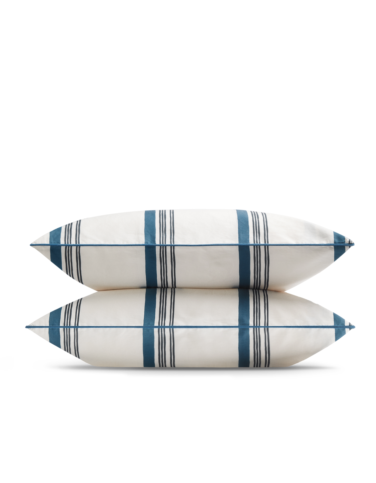 Taies d'oreiller en satin de coton lavé - Bleu & Blanc