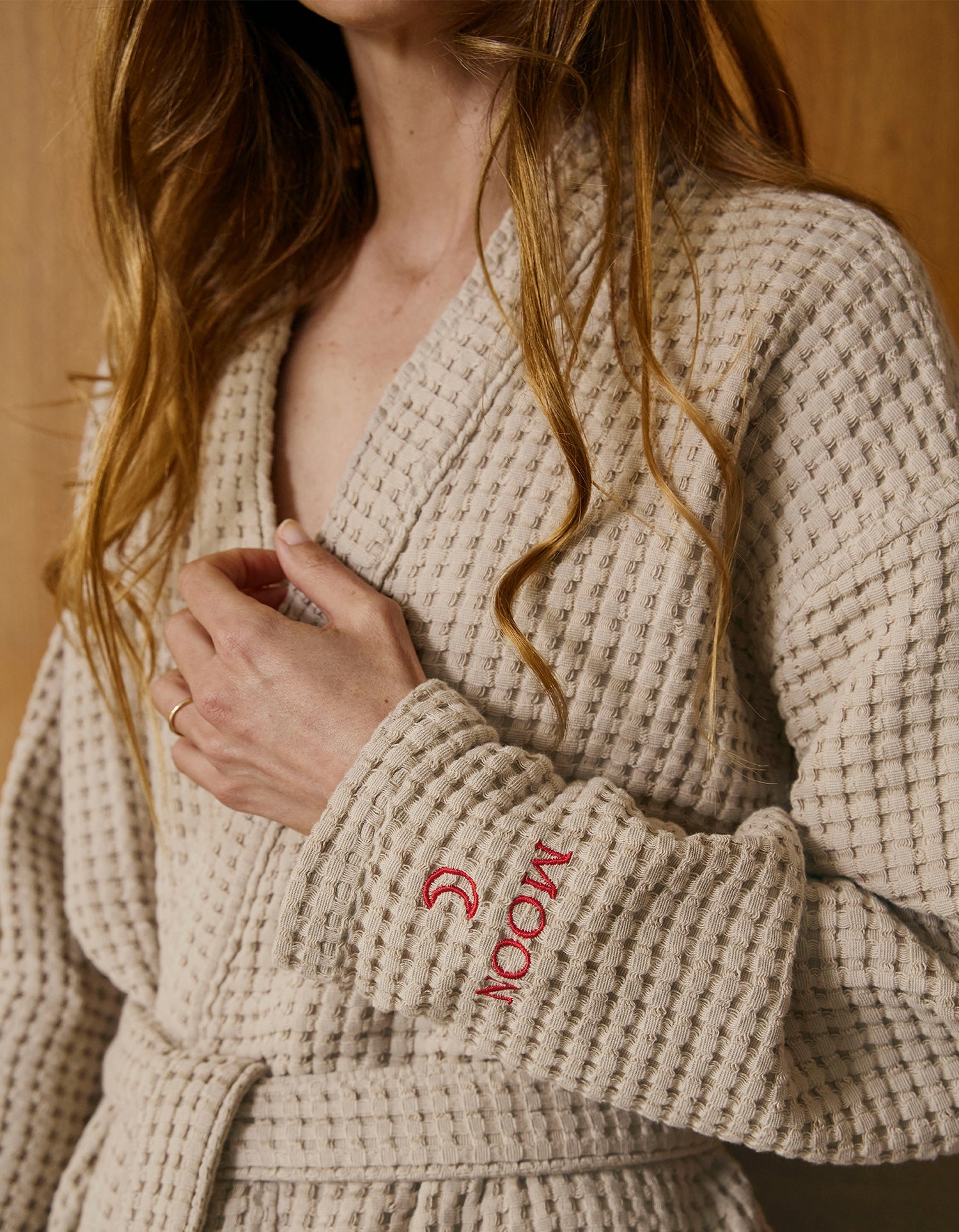 Peignoir en coton nid d'abeille - Sable