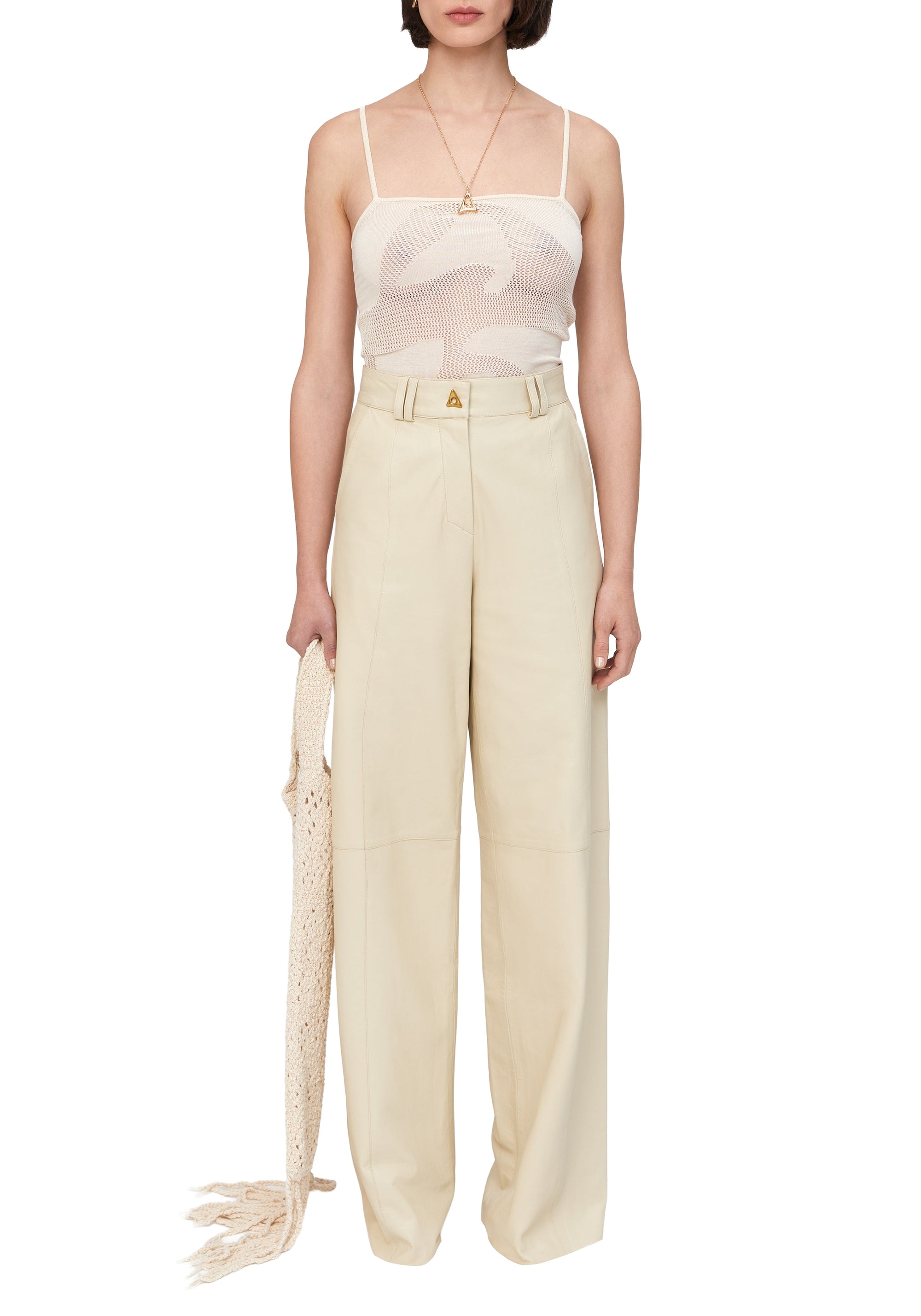 Pantalon large Bouquet en cuir - Oyster