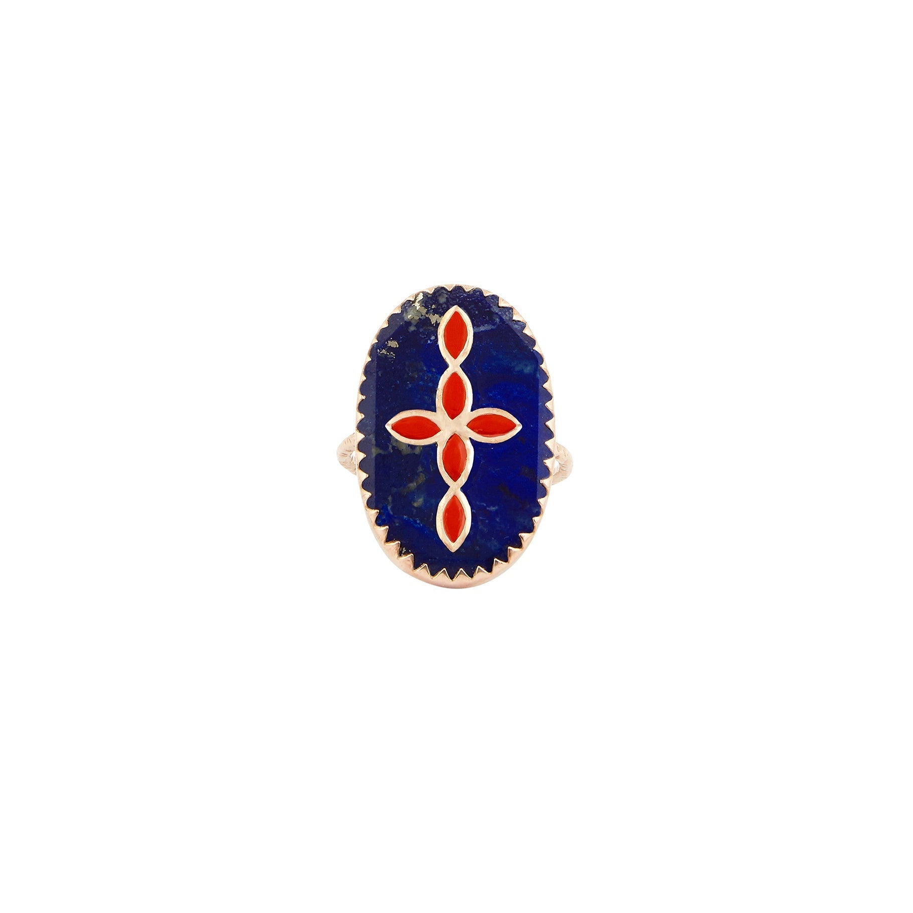 Bague Bowie N°3 en or rose - Lapis corail