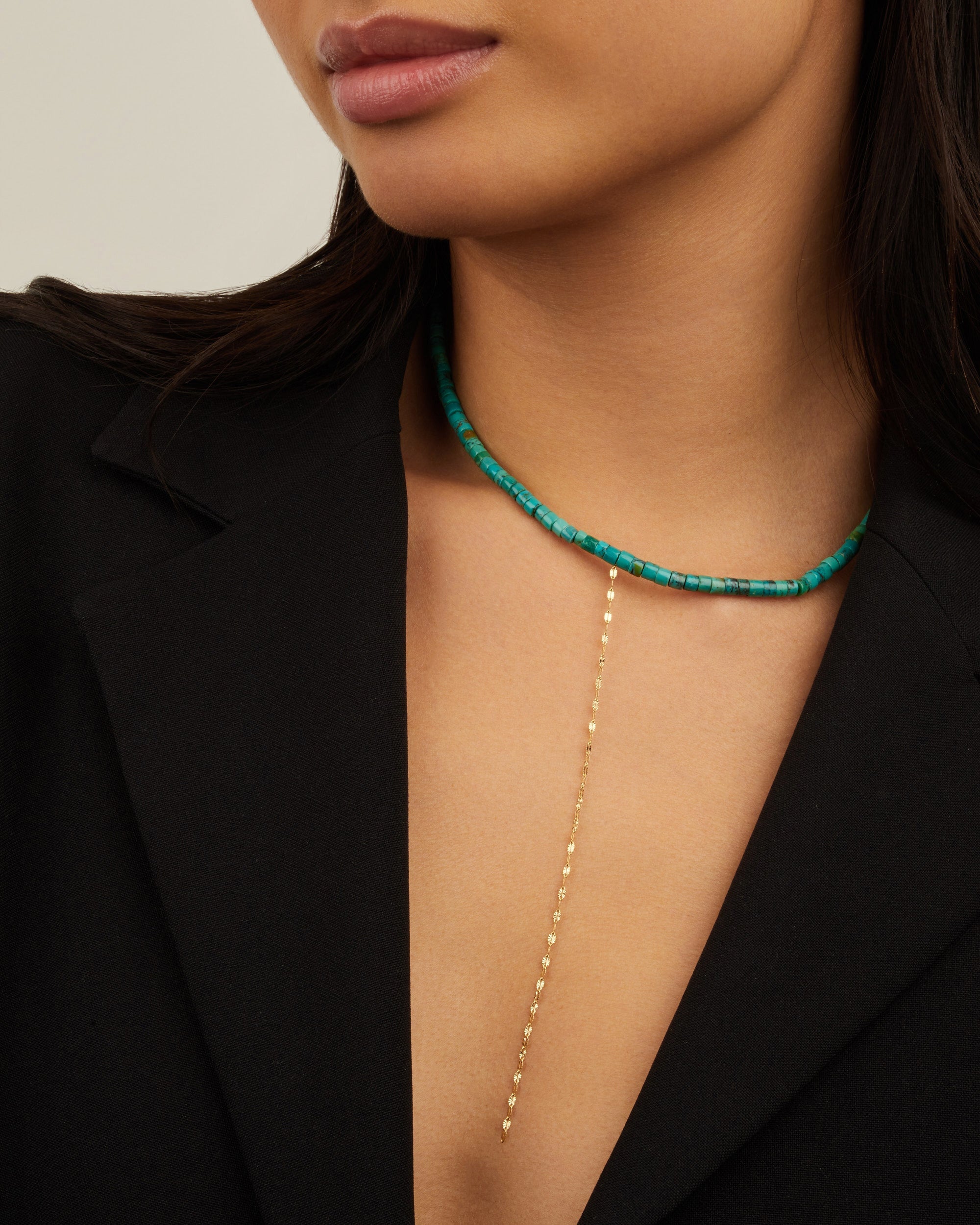 Yellow gold necklace - Stabilised turquoise