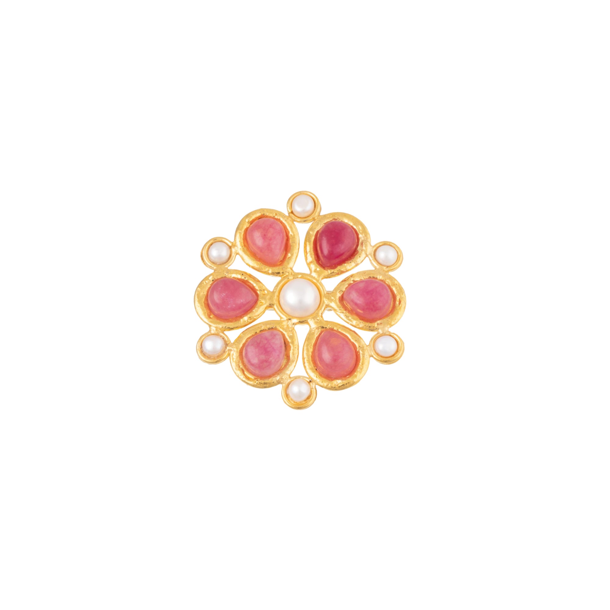 Broche Rosace dorée à l'or fin et multipierres - Rose & Blanc