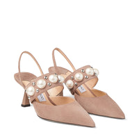 Slingbacks Breslin 65 avec perles en daim - Light Mocca & White