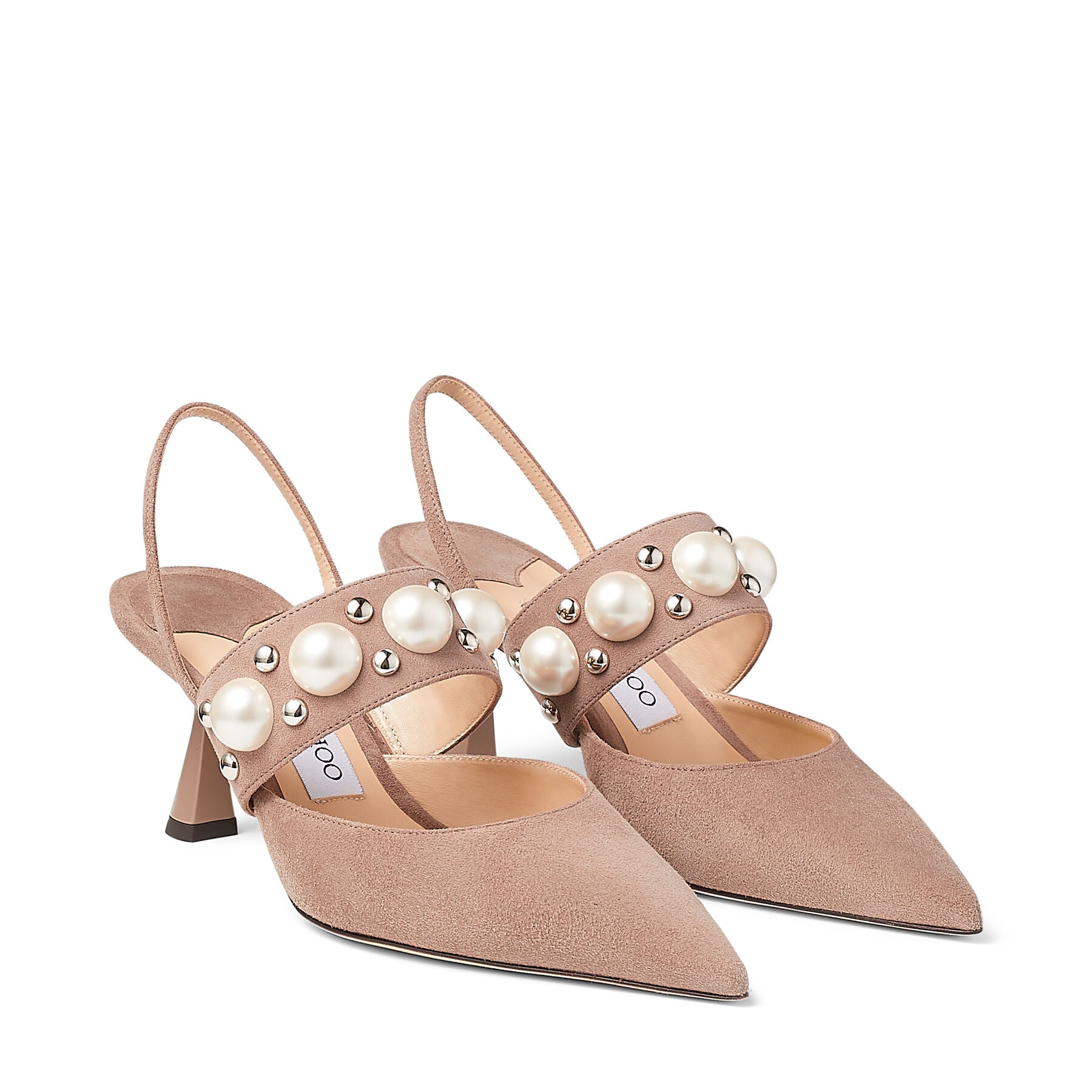 Slingbacks Breslin 65 avec perles en daim - Light Mocca & White