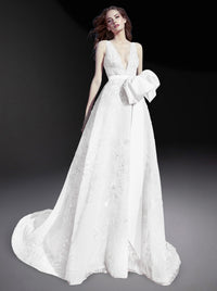 Robe à broderies fleuries en tulle - Off White