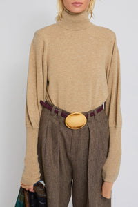 Pull Brocoli à col roulé en laine - Beige