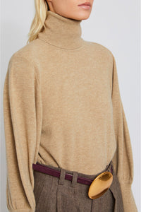 Pull Brocoli à col roulé en laine - Beige