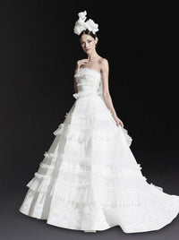 Robe bustier à volants en soie - Off White