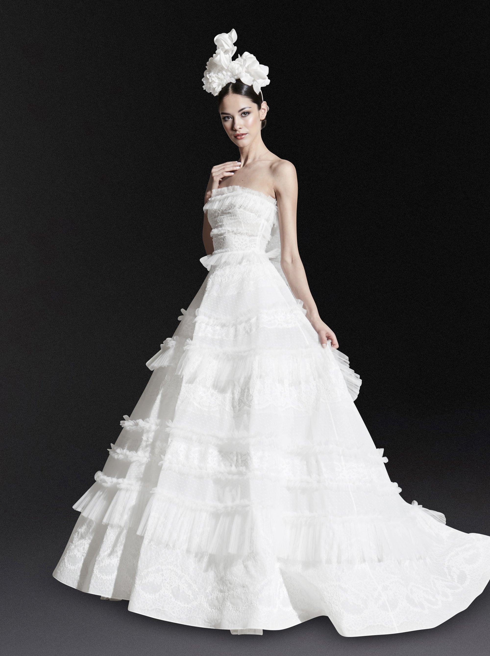 Robe bustier à volants en soie - Off White