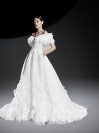Robe à plumes en dentelle - Off White