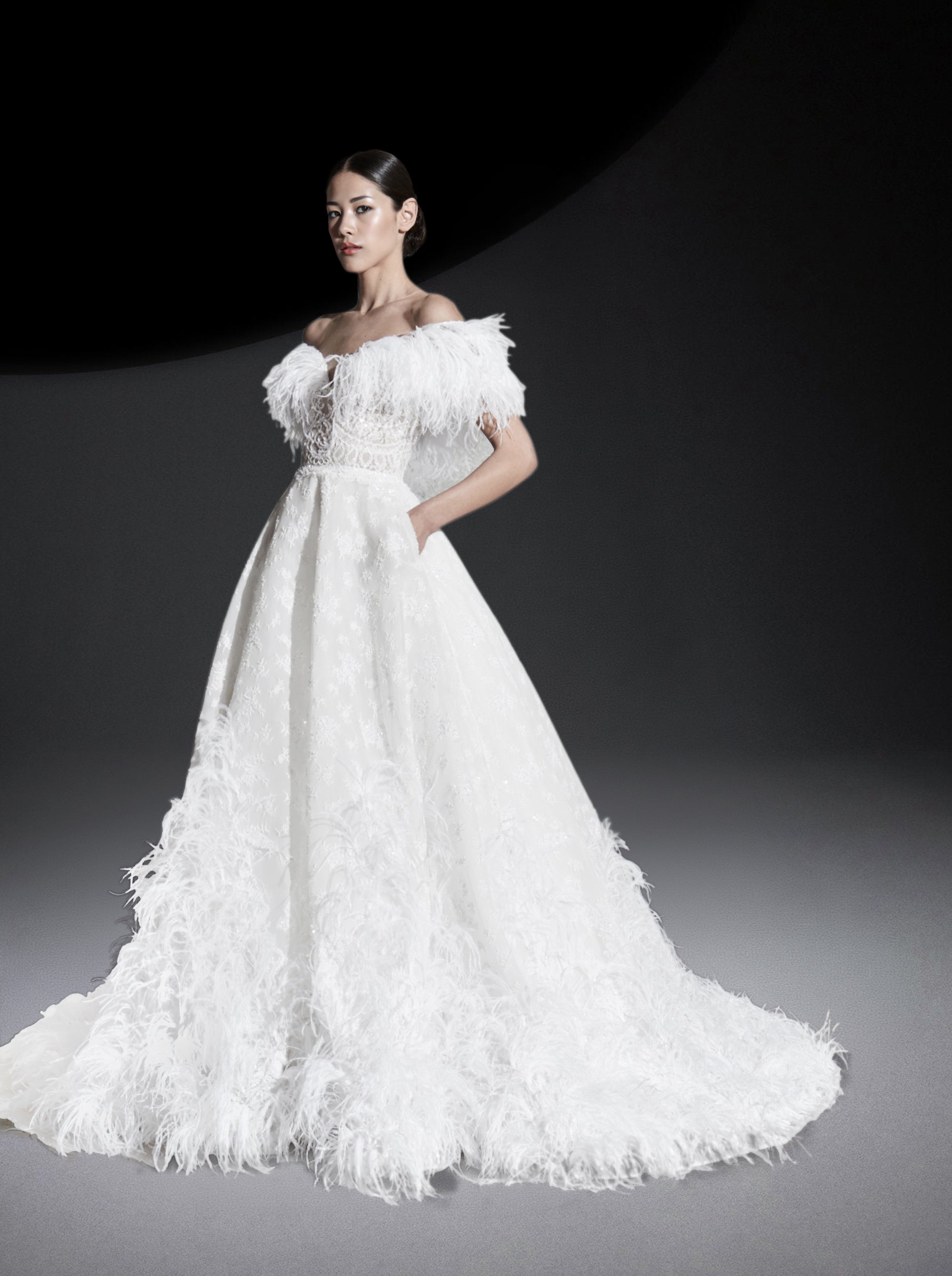 Robe à plumes en dentelle - Off White