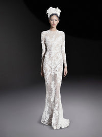 Robe à broderie florale en soie - Off White