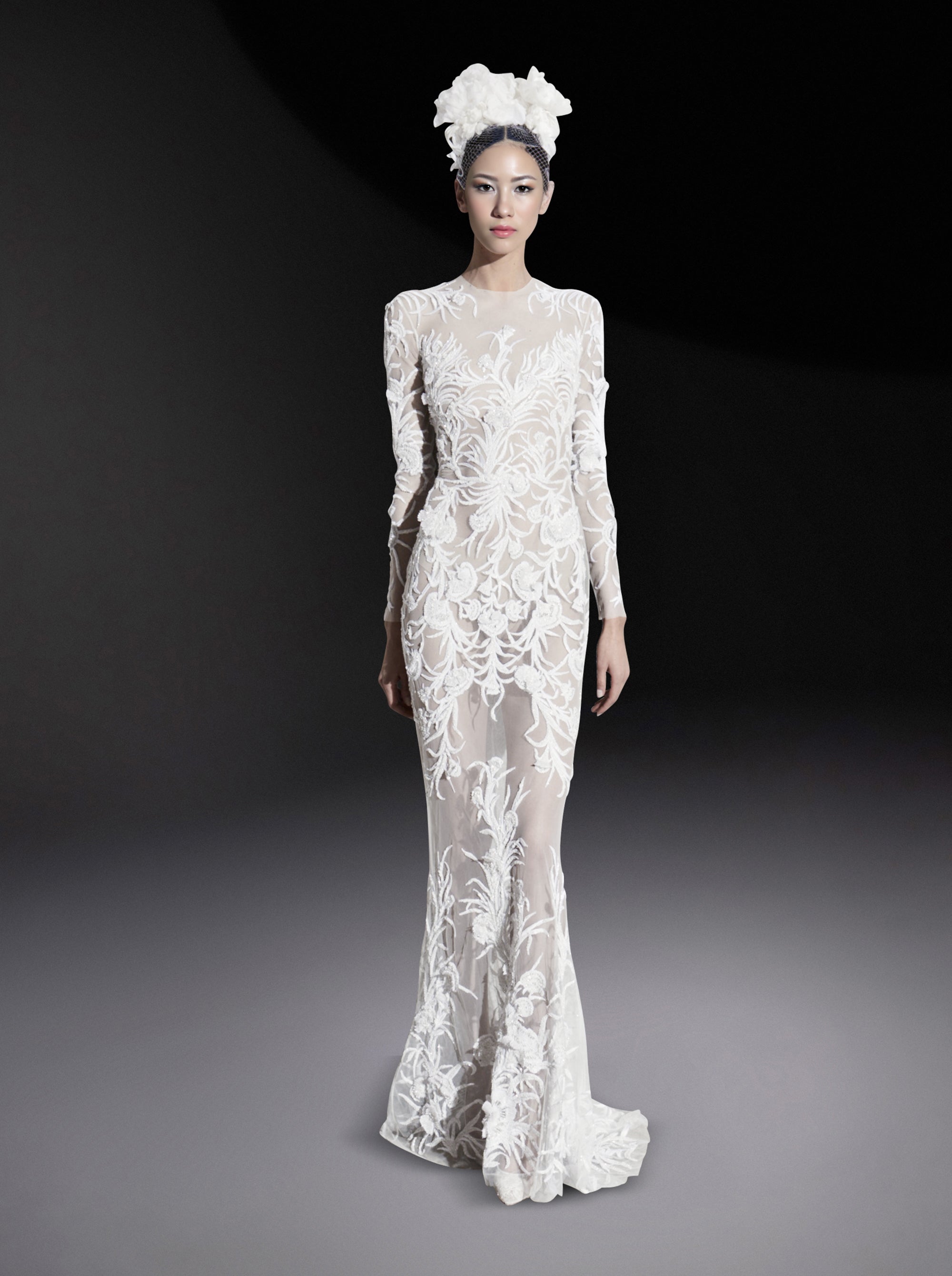 Robe à broderie florale en soie - Off White